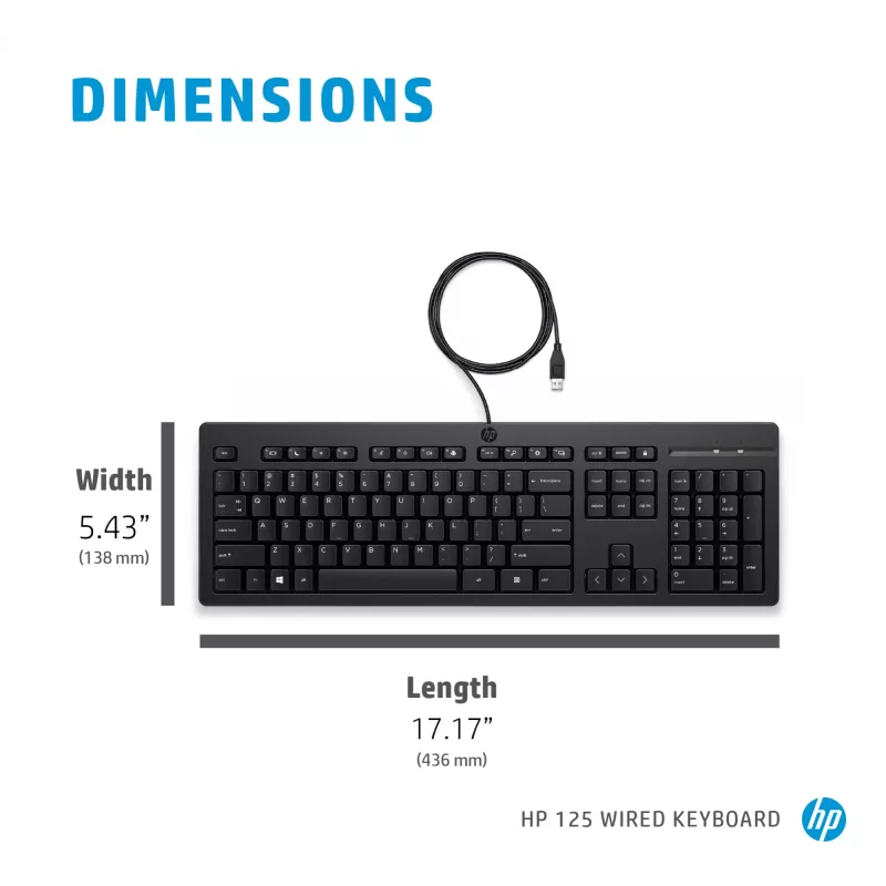 HP 125 Wired Keyboard Full-size USB Membrane QWERTY Black