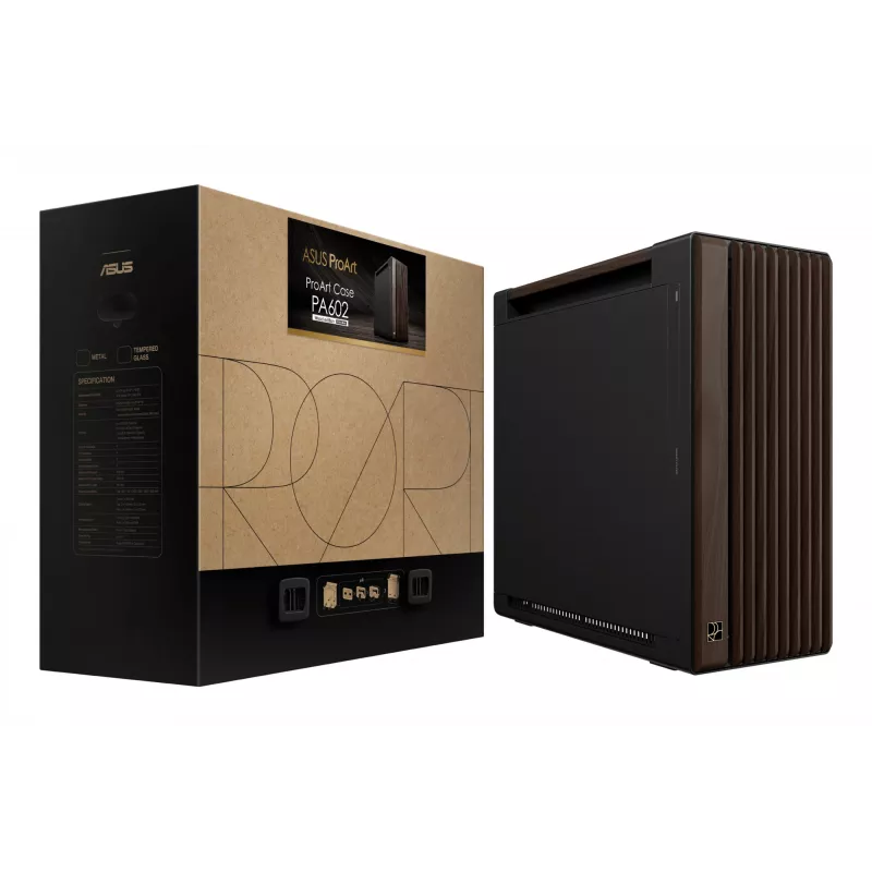 PC Case ASUS ProArt PA602 Wood Edition Midi Tower — Black & Wood, supports ATX/EATX, 2x200mm front, 1x140mm rear