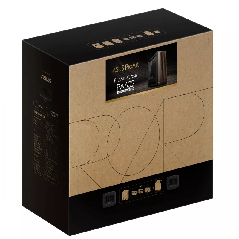 ASUS ProArt PA602 Wood Edition Modern Black - Tempered Glass Panel Midi Tower Black, Wood