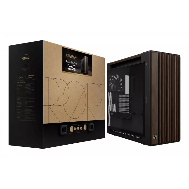 ASUS ProArt PA602 Wood Edition Modern Black - Tempered Glass Panel Midi Tower Black, Wood