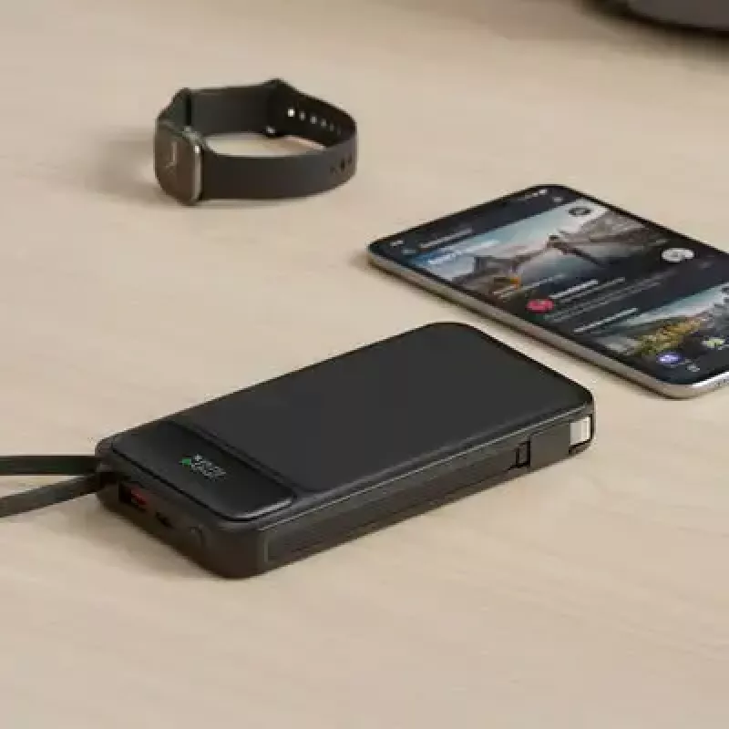 Powerbank MediaRange MRMA753 10,000 mAh LiPo with integrated cables, LC-display, USB-C PD & Quick Charge, black
