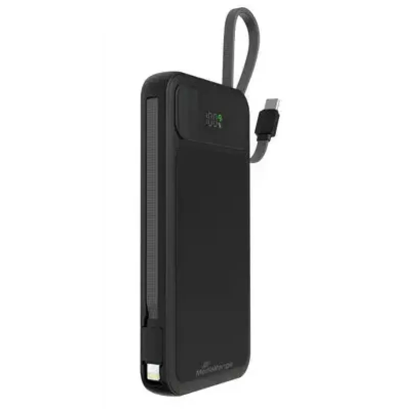 Powerbank MediaRange MRMA753 10,000 mAh LiPo with integrated cables, LC-display, USB-C PD & Quick Charge, black