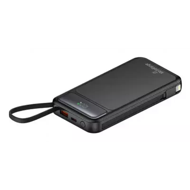 Powerbank MediaRange MRMA753 10,000 mAh LiPo with integrated cables, LC-display, USB-C PD & Quick Charge, black