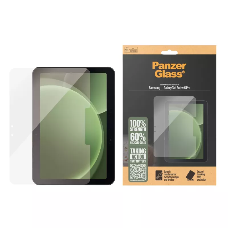 Screen protector PanzerGlass for Samsung Galaxy Tab Active5 Pro — Ultra-Wide Fit, tempered glass/PET, transparent
