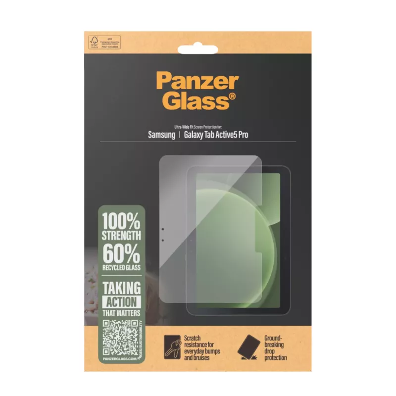 Screen protector PanzerGlass for Samsung Galaxy Tab Active5 Pro — Ultra-Wide Fit, tempered glass/PET, transparent