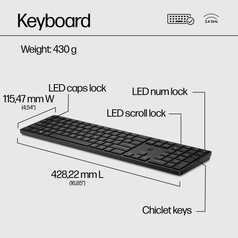 HP 650 Wireless Keyboard and Mouse Combo Full-size Membrane White