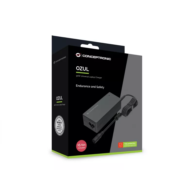 Conceptronic OZUL08B15 90W Universal Laptop Charger, 15 Charging Tips incl.