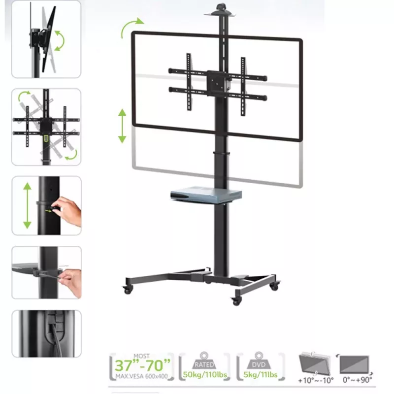 Techly ICA-TR46 multimedia cart/stand Black Flat panel