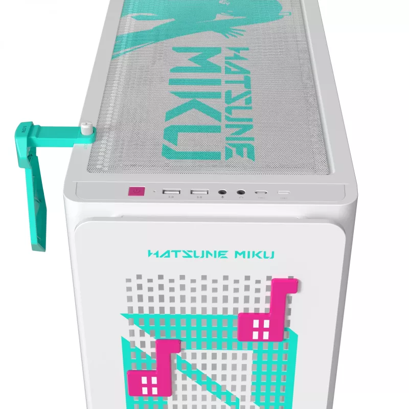 PC case ASUS A23 Hatsune Miku Edition — micro ATX / Mini-ITX, supports 120/140 mm fans, 2.5 inch & 3.5 inch drives, turquoise/white