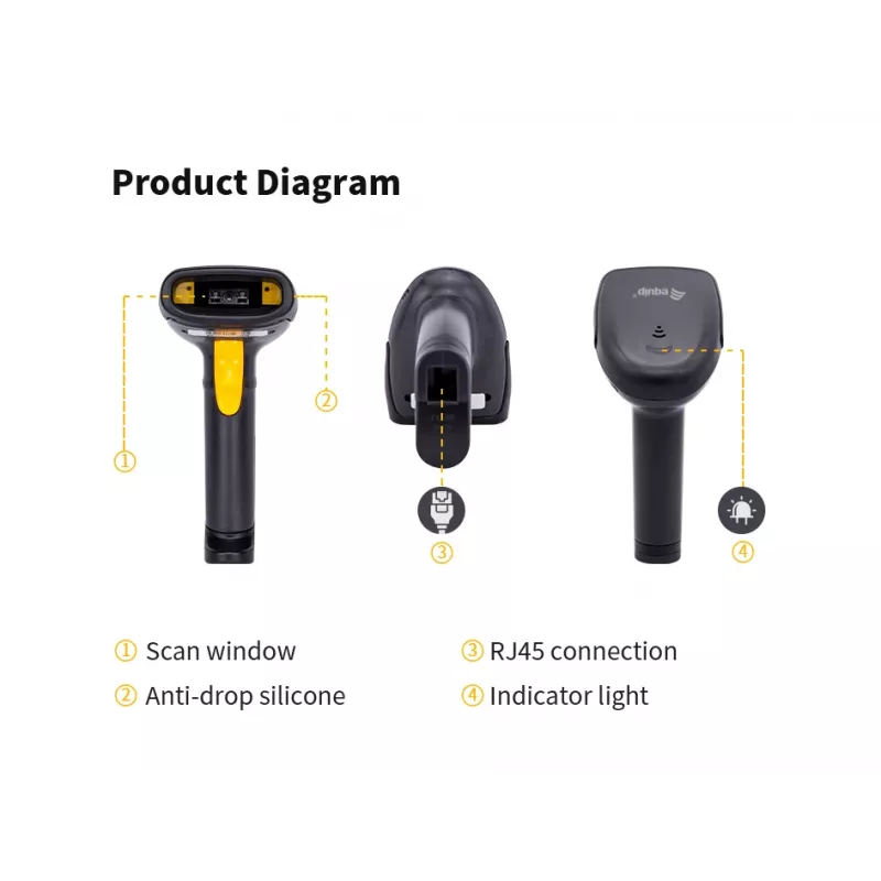 Handheld Barcode Scanner Equip USB 1D with Stand LED Wired 1.8m