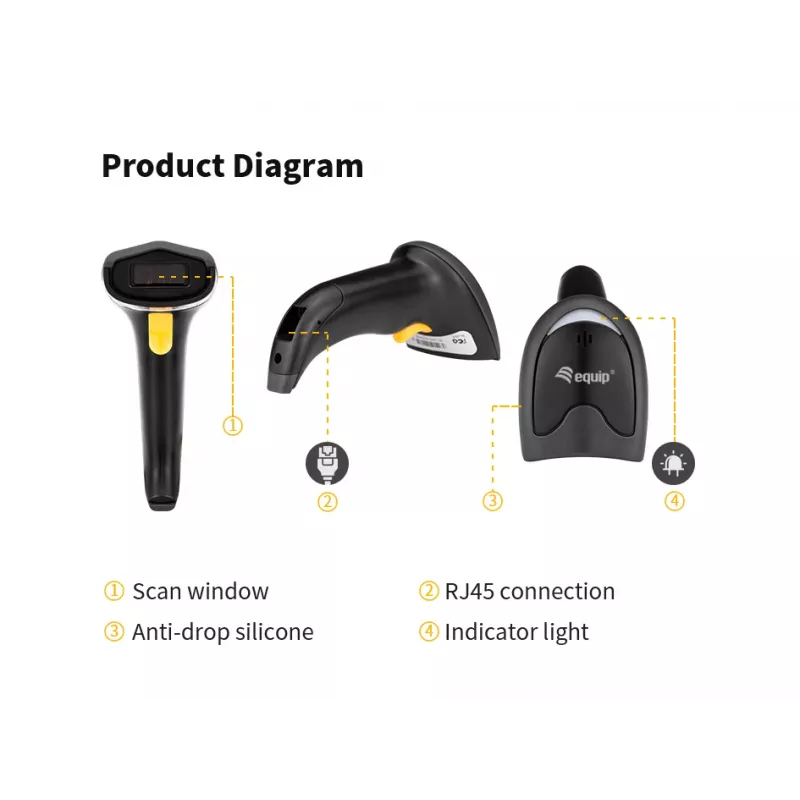 Handheld Barcode Scanner Equip 1D Laser USB Wired Black ABS