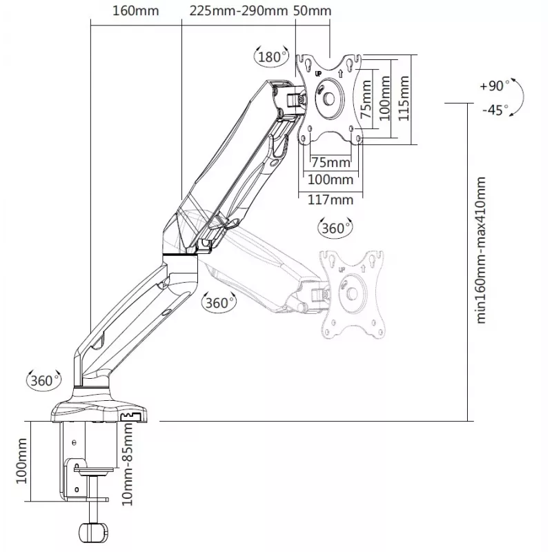 Equip 13 inch-27 inch Interactive Monitor Desk Mount Bracket