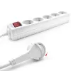 ACT Power strip with illuminated switch and flat plug, 5 sockets, 1.5 m, white