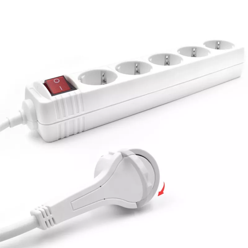 ACT Power strip with illuminated switch and flat plug, 5 sockets, 1.5 m, white