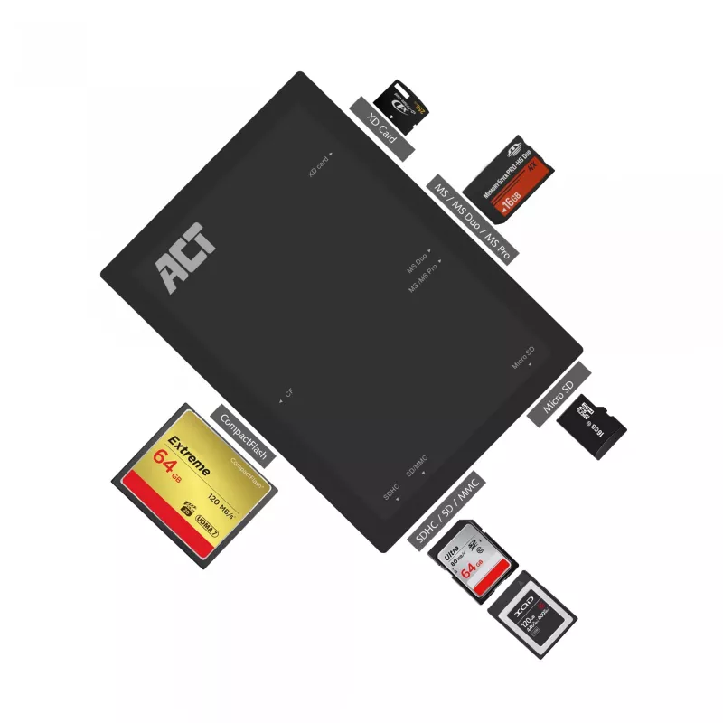ACT USB 3.0 card reader AC6370 CF MMC MS Duo MicroSD SDHC Black