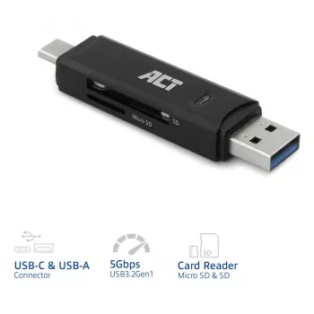 Card Reader ACT USB-C/USB-A 3.0 Black