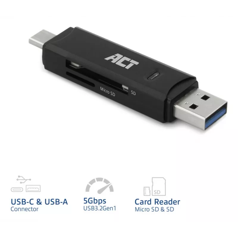 Card Reader ACT USB-C/USB-A 3.0 Black