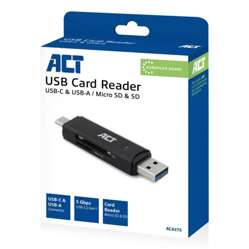 Card Reader ACT USB-C/USB-A 3.0 Black