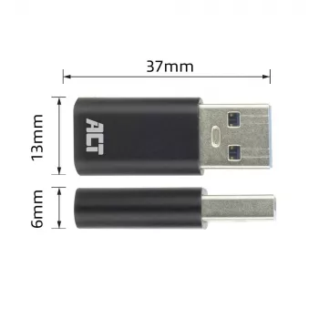 USB-A male to USB-C female adapter ACT AC7376 black