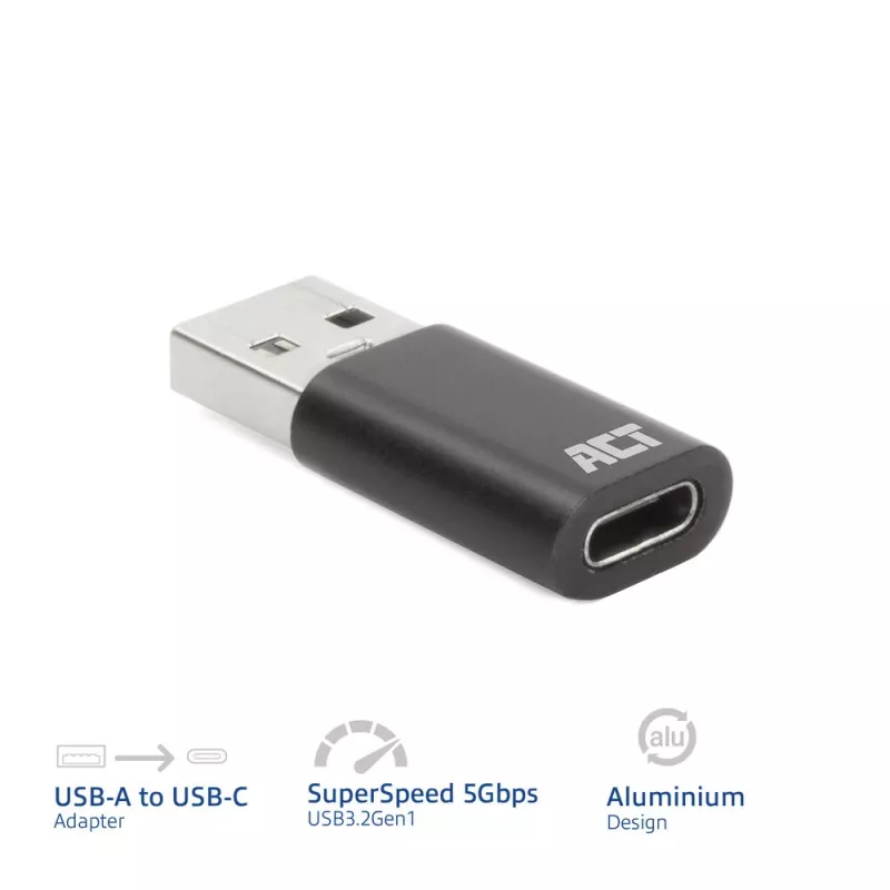 USB-A male to USB-C female adapter ACT AC7376 black