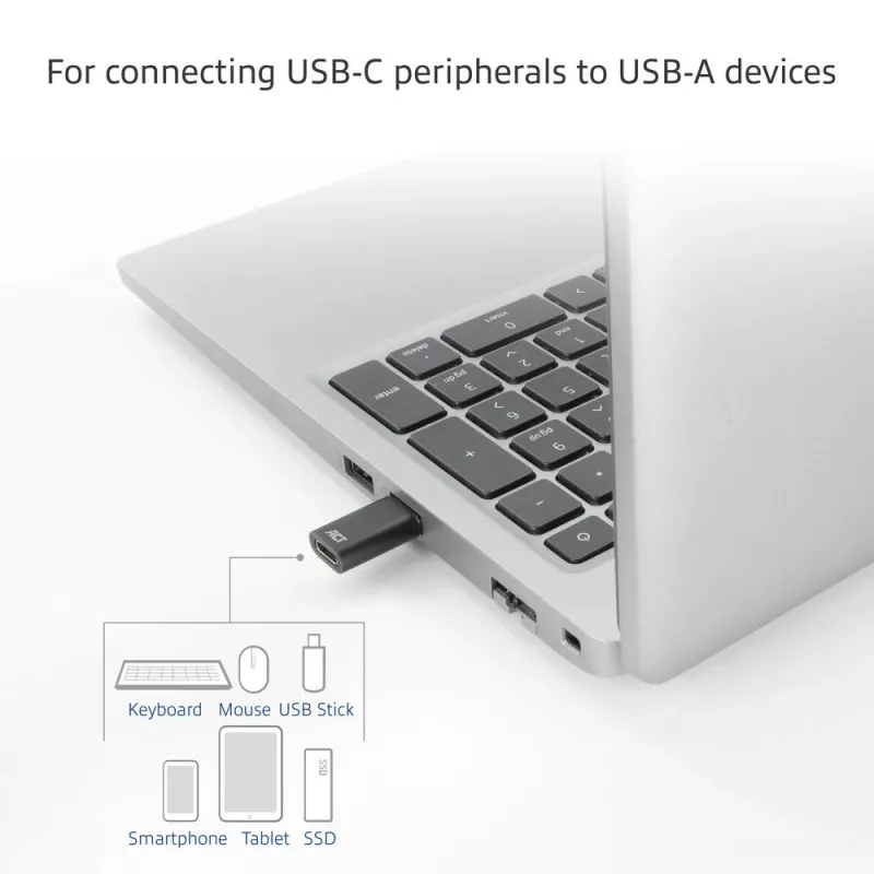 USB-A male to USB-C female adapter ACT AC7376 black