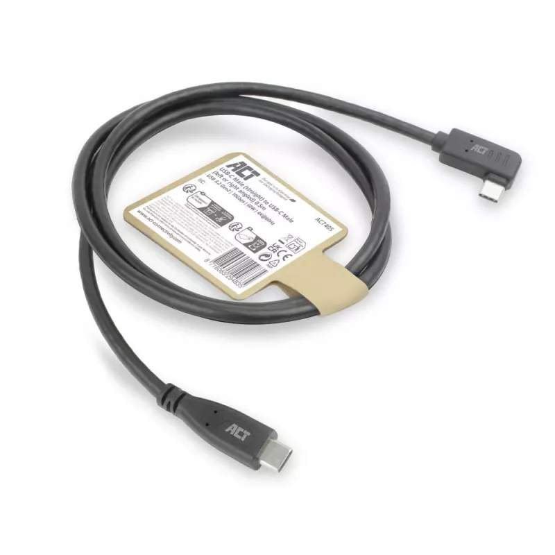 ACT USB 3.0 10Gbps 60W USB Type-C (straight) to USB Type-C (left/right angled) Cable, 0.5 meters