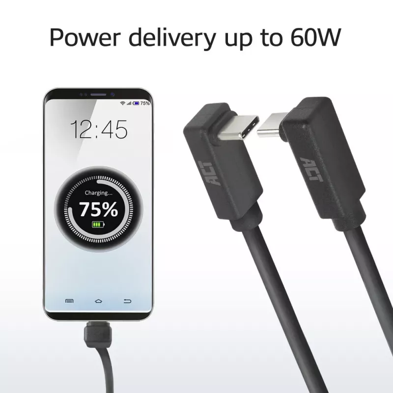 ACT USB 3.0 10Gbps 60W USB Type-C (up/down angled) to USB Type-C (up/down angled) Cable, 2 meter