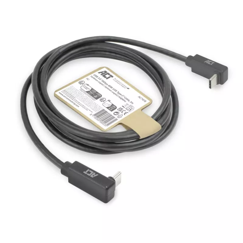 ACT USB 3.0 10Gbps 60W USB Type-C (up/down angled) to USB Type-C (up/down angled) Cable, 2 meter