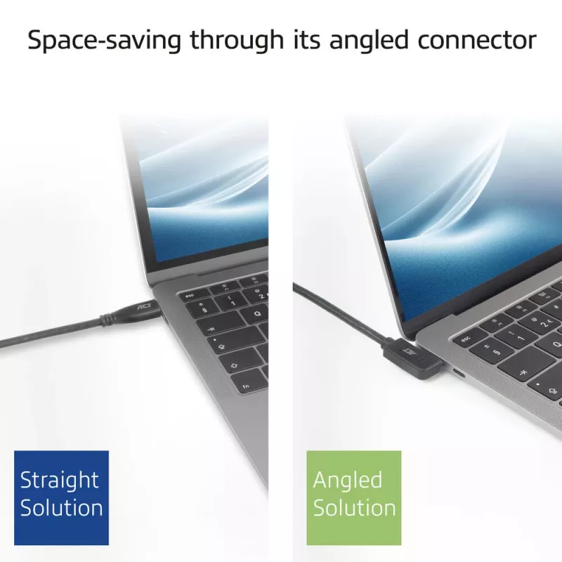 ACT USB 3.0 10Gbps 60W USB Type-C (left/right angled) to USB Type-C (up/down angled) Cable, 1 meter