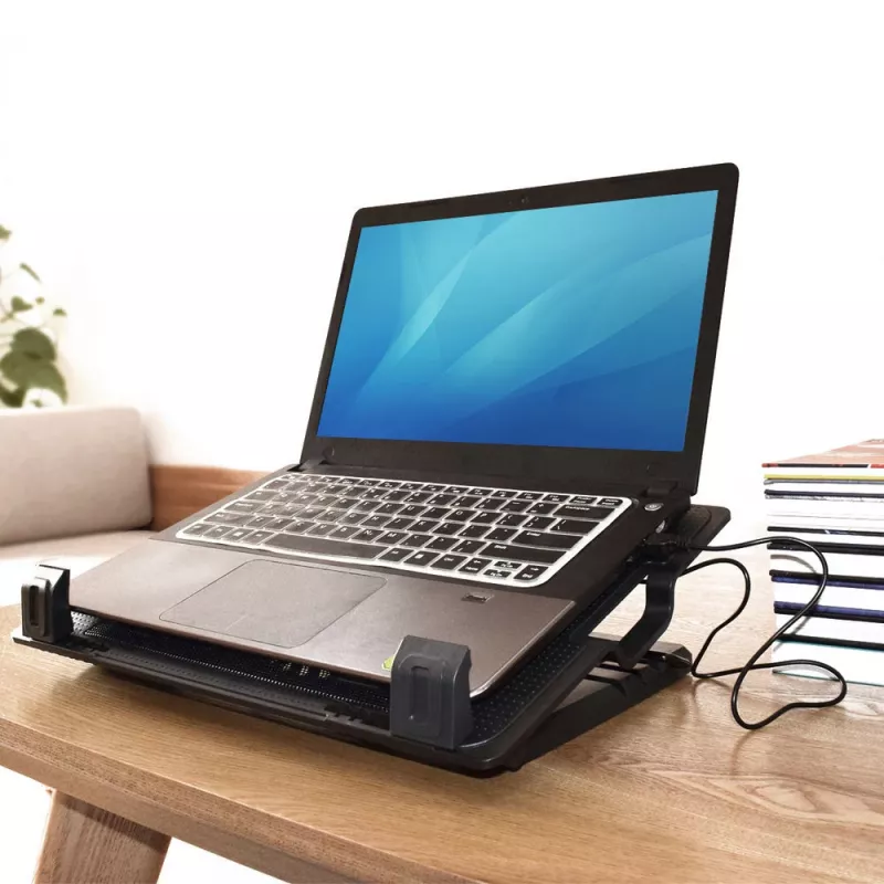 ACT Laptop stand, with fan, 5 positions height adjustable, 2-port hub