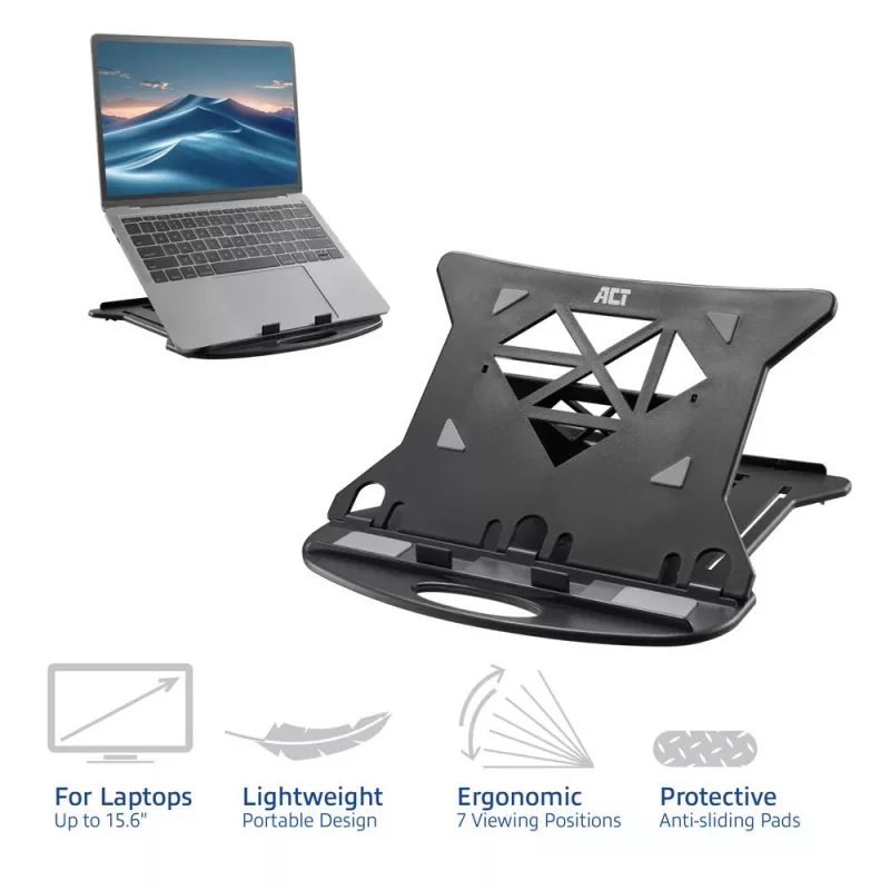 Laptop Stand ACT AC8150 Foldable 7 Adjustable Heights Black