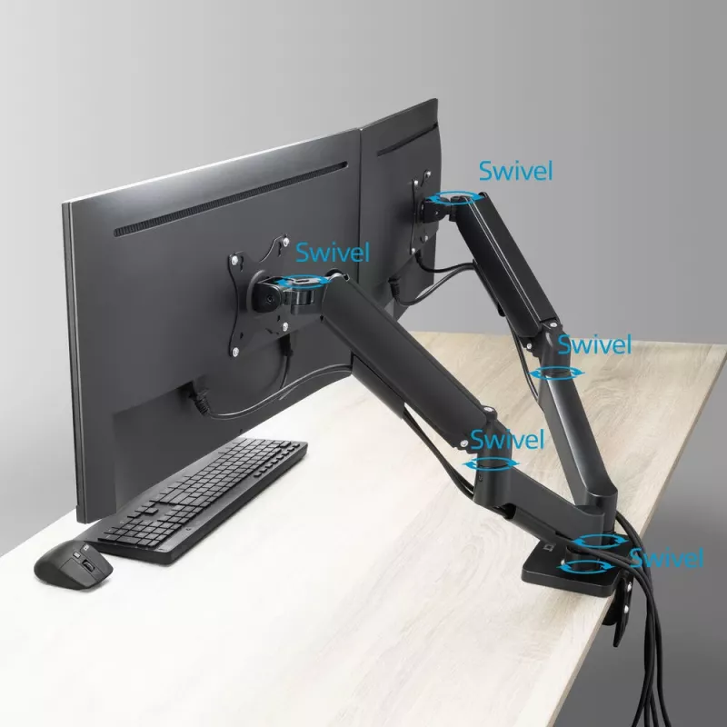 ACT Monitor arm 35 inch, gas spring, 2 monitors, Essentials, Clamp/Grommet, 18 kg, 43.2 cm (17 inch), 88.9 cm (35 inch), 100 x 100 mm, Black