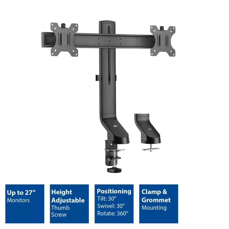 ACT Dual monitor arm office quick height adjustment Clamp/Bolt-through 14 kg