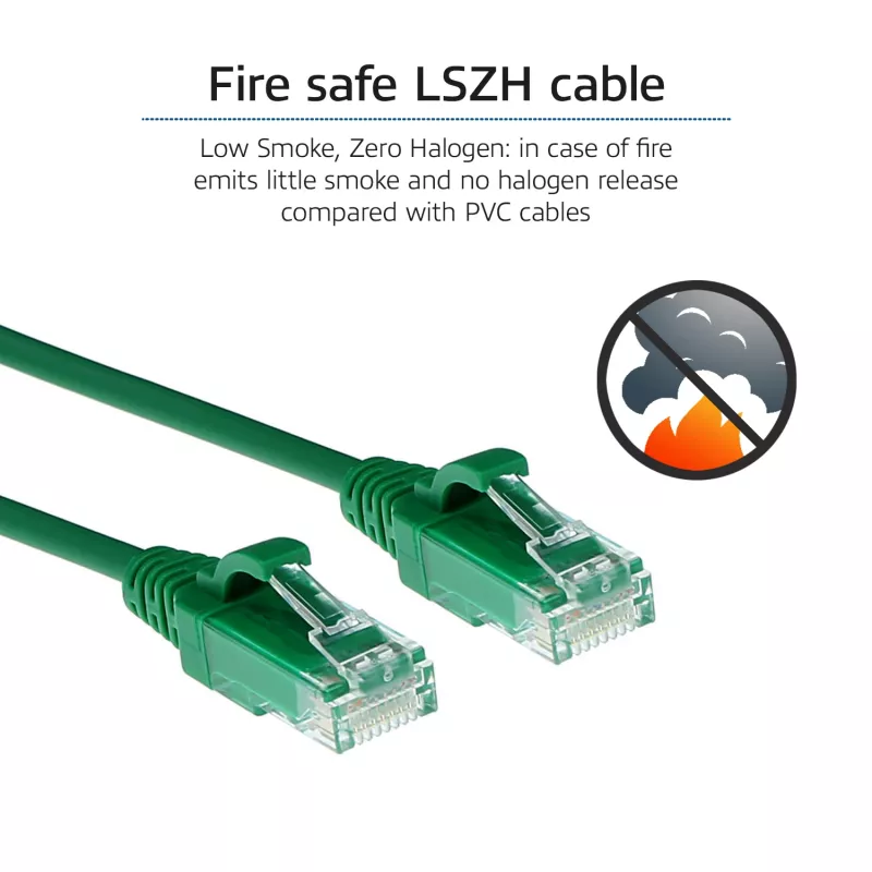 ACT Green 2 meter LSZH U/UTP CAT6 datacenter slimline patch cable snagless with RJ45 connectors