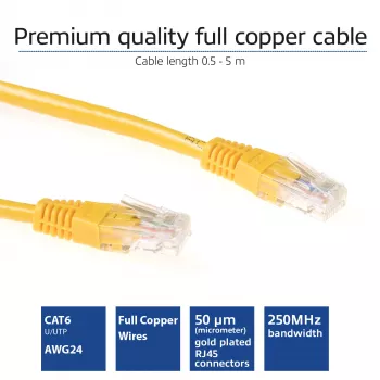 ACT Yellow 1.5 meter U/UTP CAT6 patch cable with RJ45 connectors