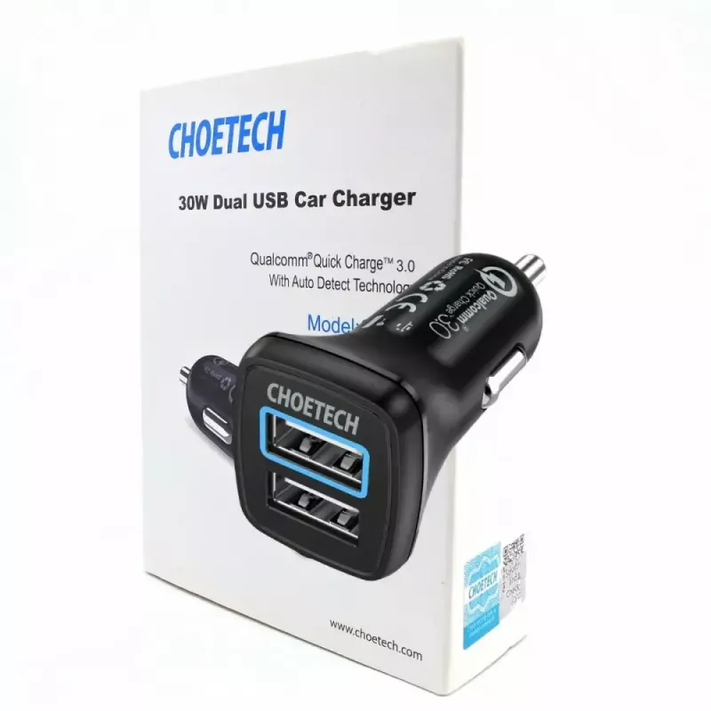 Power charger CHOETECH C0051 dual USB-A 36W QC3.0, black