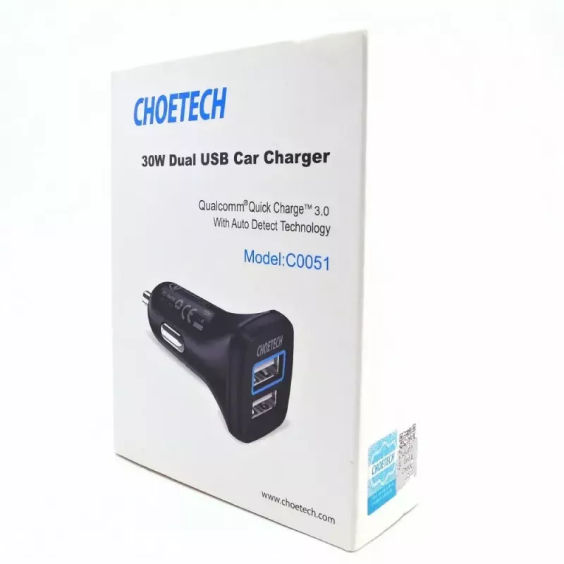 Power charger CHOETECH C0051 dual USB-A 36W QC3.0, black