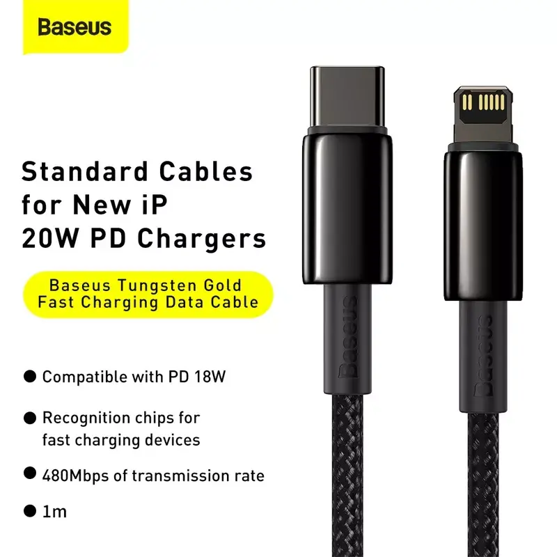 Cable Baseus Tungsten Gold 1 m Black Lightning to USB C