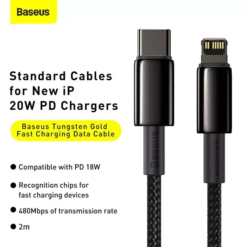 Cable Baseus Tungsten Gold 2 m Black Lightning USB C