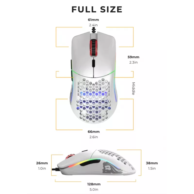 Glorious Gaming Glorious Model O Mouse Regular (White), Right-hand, Optical, USB Type-A, 12000 DPI, White