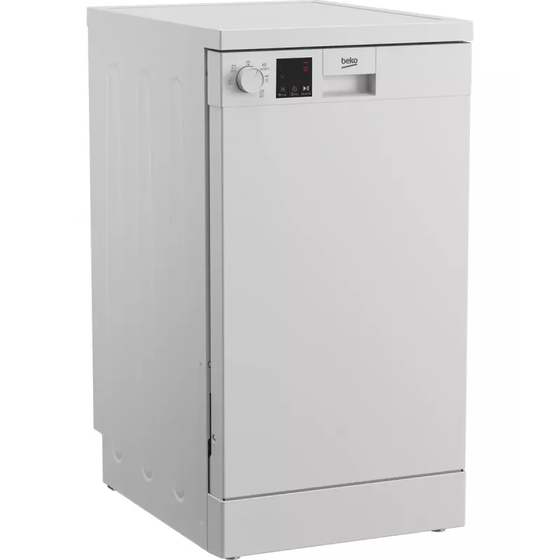 Slimline freestanding dishwasher BEKO DVS05024W — 10 place settings, 45 cm, 49 dB, E class
