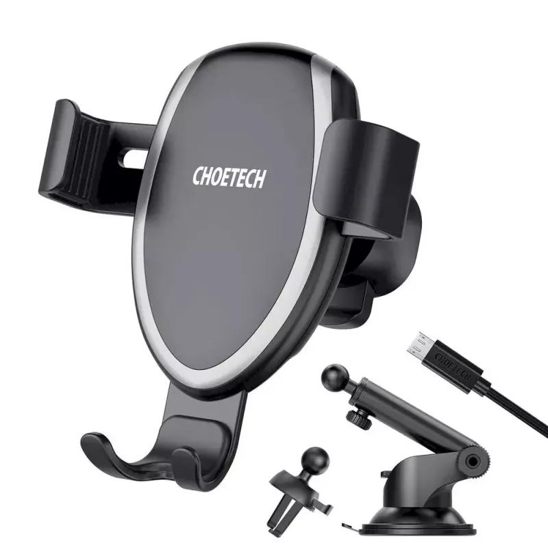 Car phone mount CHOETECH T536-S with 10W wireless charging, dashboard/windshield installation