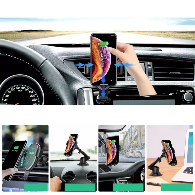 Car phone mount CHOETECH T536-S with 10W wireless charging, dashboard/windshield installation