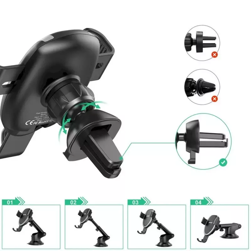 Car phone mount CHOETECH T536-S with 10W wireless charging, dashboard/windshield installation