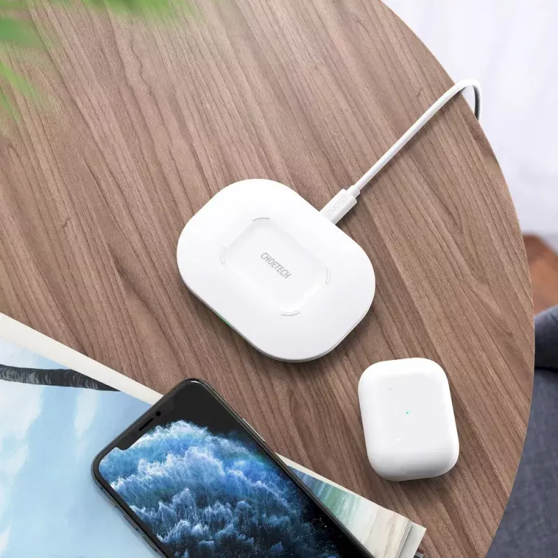 Wireless charging pad CHOETECH T550-F-v2 15W White — Qi-compatible 15W fast wireless charger