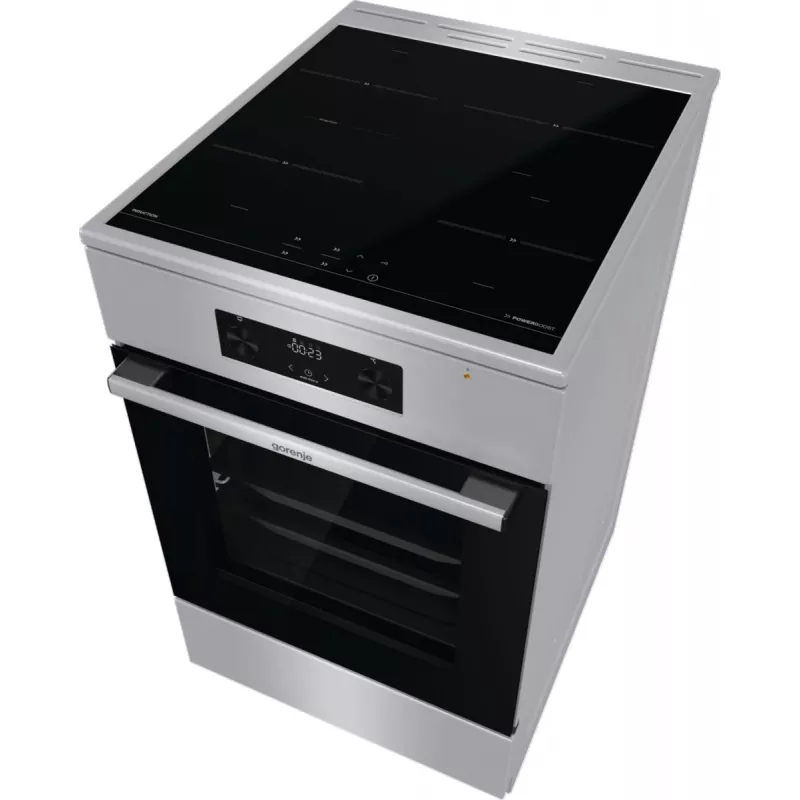Gorenje 740742 cooker Freestanding cooker Electric Zone induction hob Black, Stainless steel