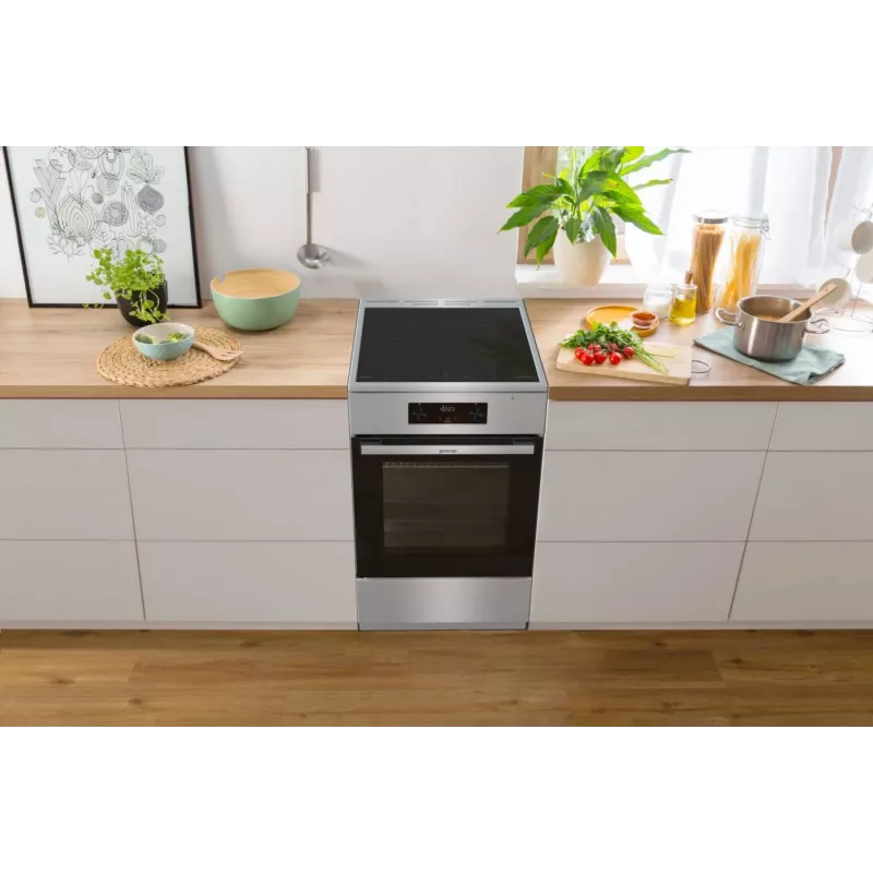 Gorenje 740742 cooker Freestanding cooker Electric Zone induction hob Black, Stainless steel