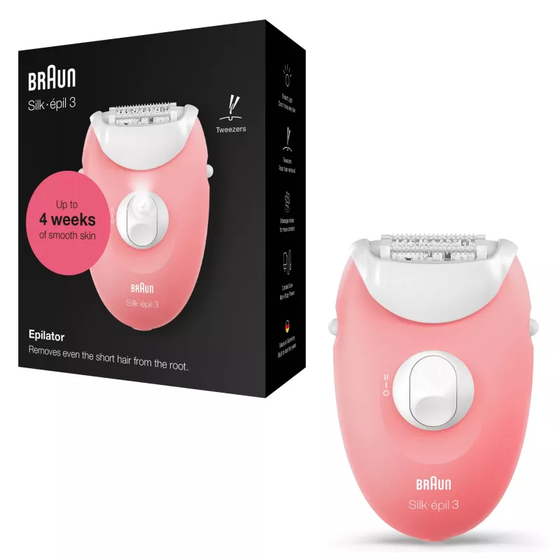 Braun Silk-épil 3 3-176 epilator with 3 extras, Rose, White, 20 tweezers, Shaving, AC, 100 - 240 V, 50 - 60 Hz