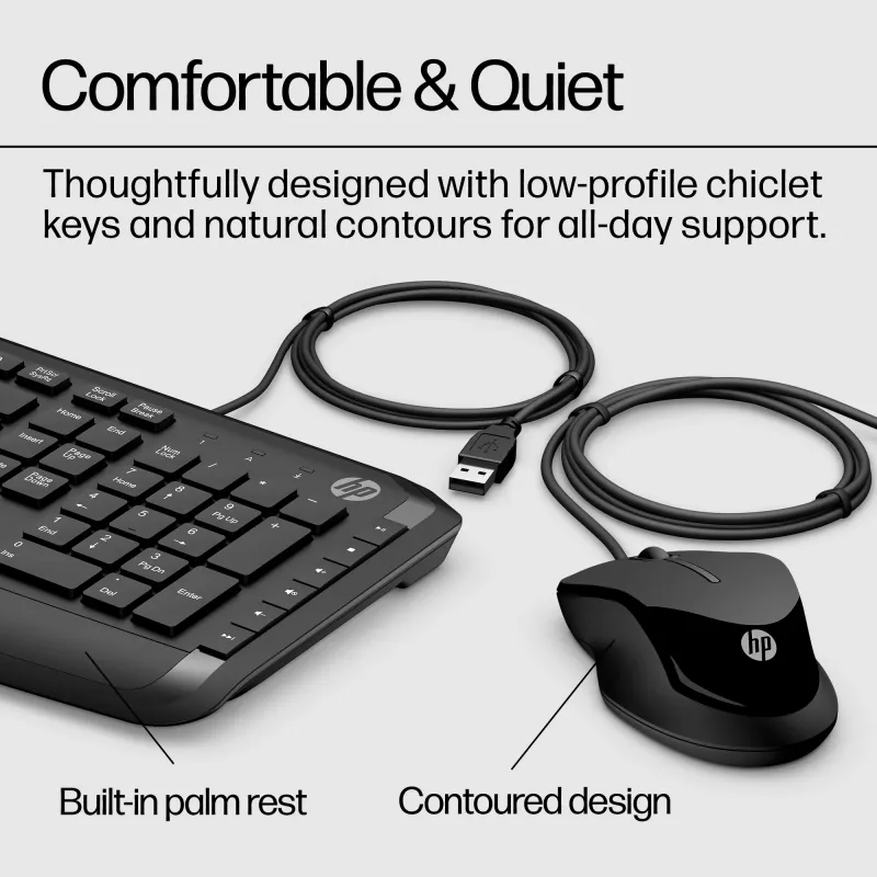 HP Pavilion Keyboard and Mouse 200, Wired, USB, Mechanical, QWERTY, Black, Mouse included