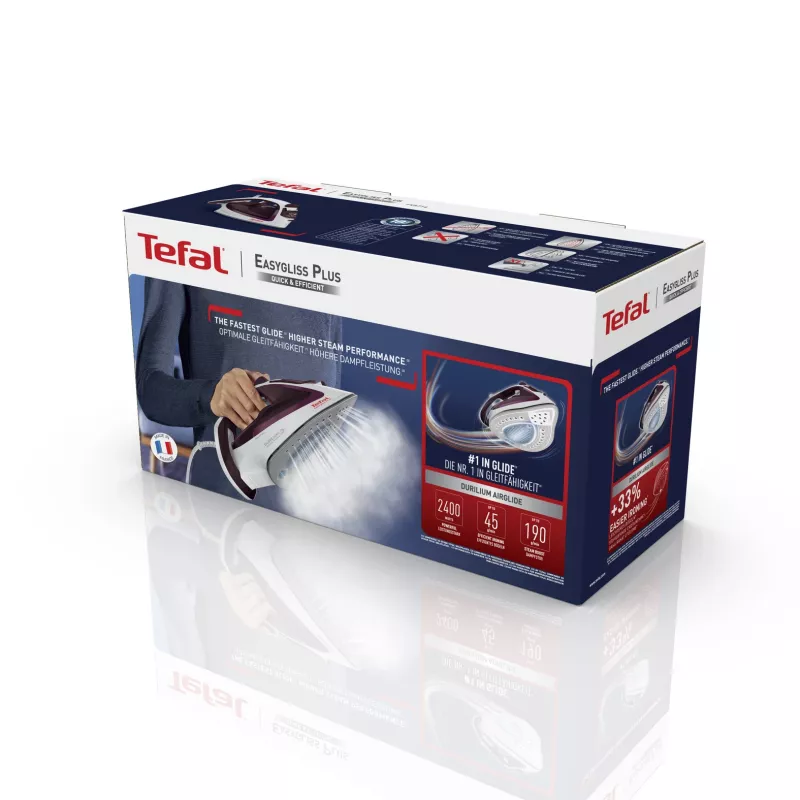 Tefal EasyGliss Plus FV5714 iron Dry & Steam iron Durilium soleplate 2400 W Bordeaux, White